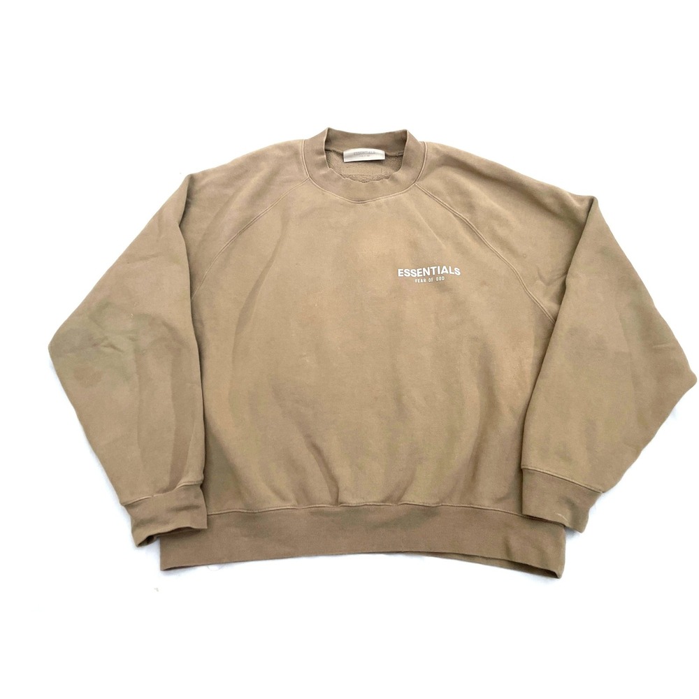 Fear of God Essentials Crewneck Fleece Pullover Sweatshirt Mens M Tan Logo
